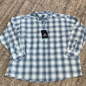 NWT Ariat pro classic fit Men's Casual Blue White Plaid Shirt sz 3XL
